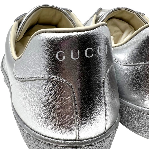 GUCCI Ace Metallic Low-Top Silver Sneakers 660622 - Picture 7 of 14